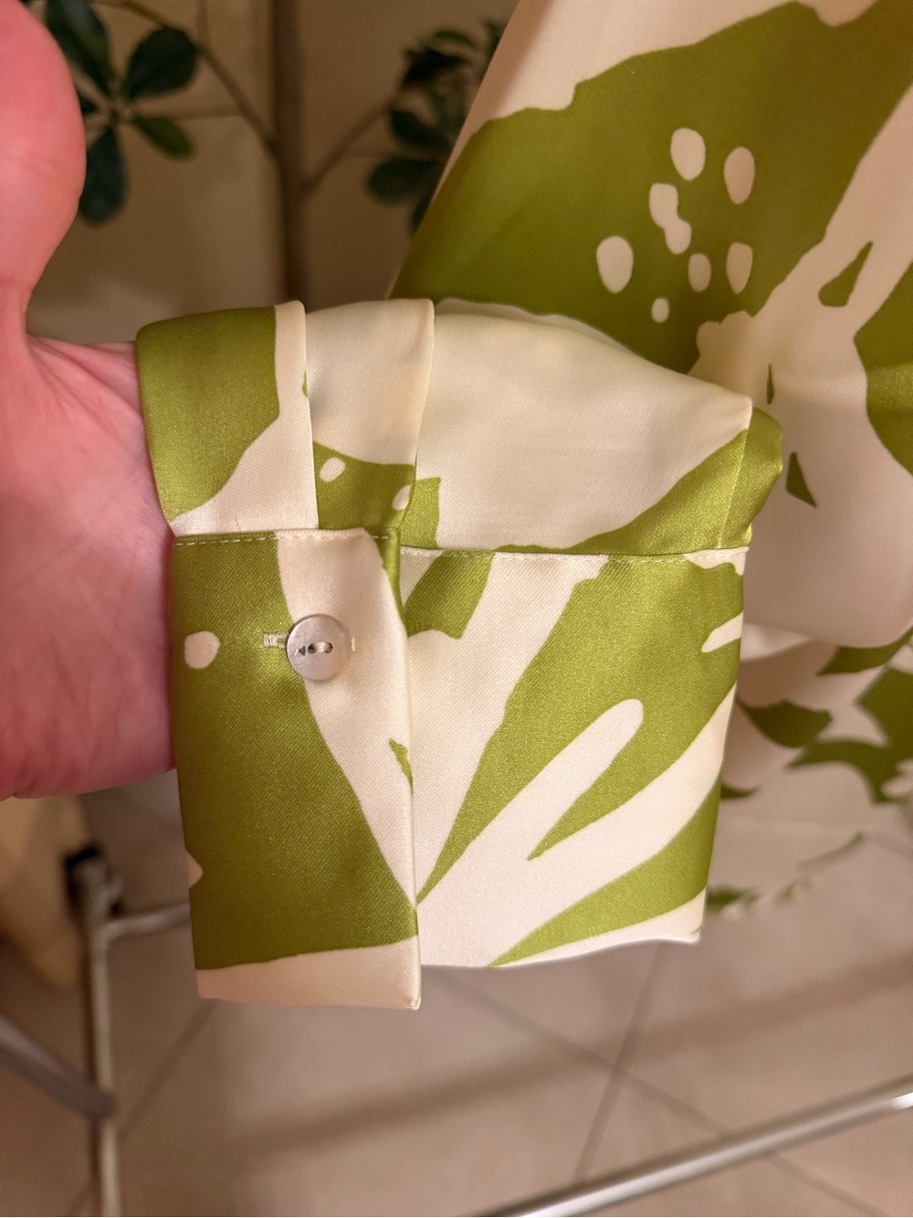 Rachel Zoe Cream and Olive Green Floral Silk-Feel Blouse - Picture 7 of 8